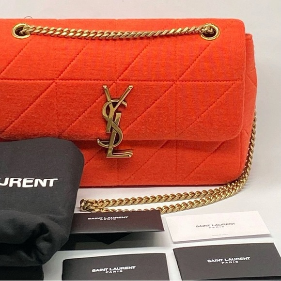 SAINT LAURENT JAMIE MEDIUM BAG IN QUILTED ORANGE JERSEY W/GOLD YSL HARDWARE NEW! - Picture 16 of 16